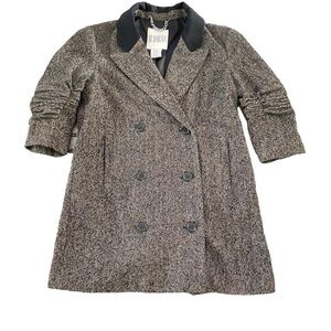 BB Dakota Women 3/4 Sleeve Tweed Coat Brown Black front closure button Size XS